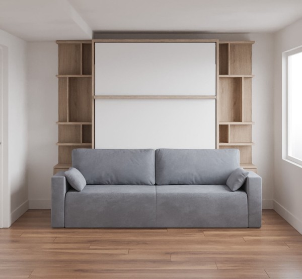 Royal Queen Wall Bed with Sectional Sofa and Bookcase Set 67