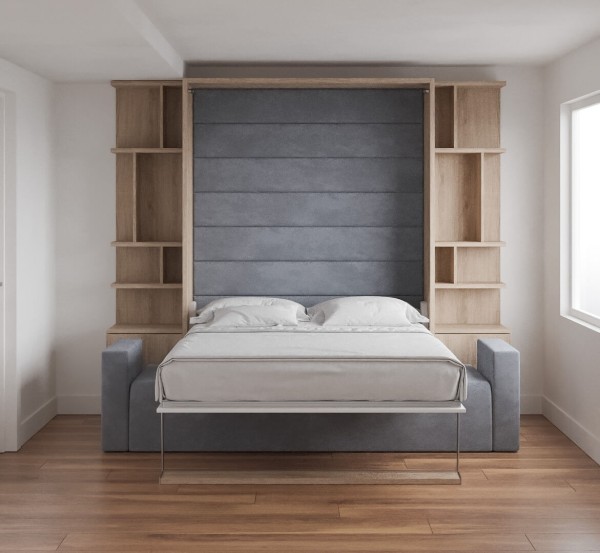 Royal Queen Wall Bed with Sectional Sofa and Bookcase Set 68