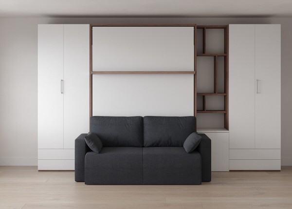 Royal Queen Wall Bed with Sectional Sofa and Bookcase Set 8