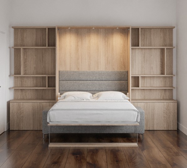 Royal Queen Wall Bed with Sectional Sofa and Bookcase Set 87