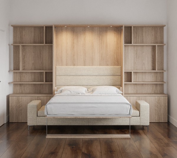 Royal Queen Wall Bed with Sectional Sofa and Bookcase Set 89