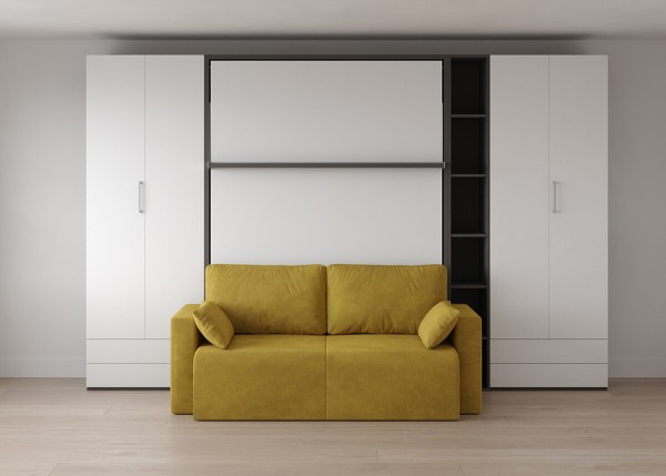 Royal Queen Wall Bed with Sectional Sofa and Bookcase Set 9