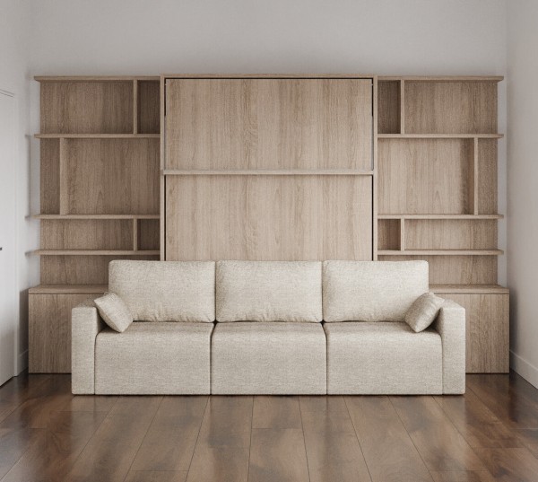 Royal Queen Wall Bed with Sectional Sofa and Bookcase Set 92