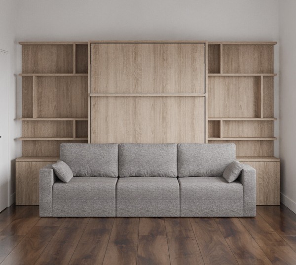 Royal Queen Wall Bed with Sectional Sofa and Bookcase Set 94