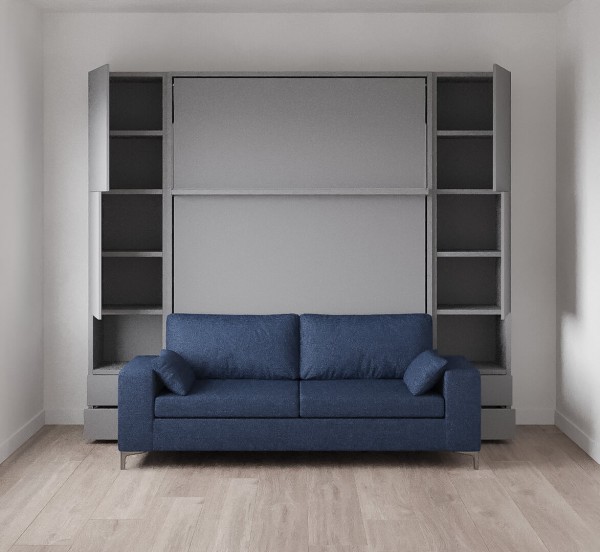 Royal Queen Wall Bed with Sectional Sofa and Convertible Wardrobes 16