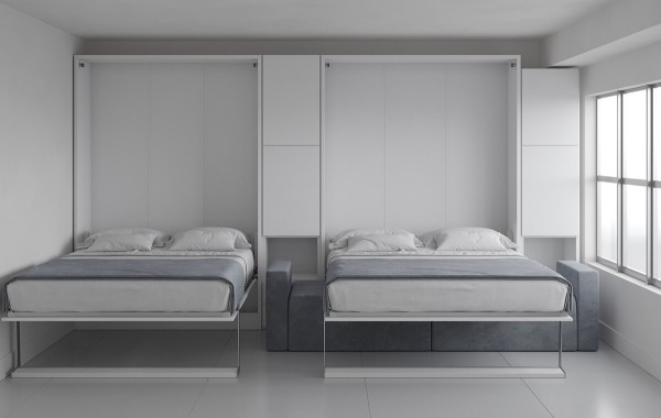 Royal Queen Wall Bed with Sectional Sofa and Convertible Wardrobes 3