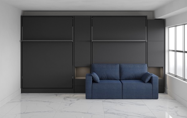 Royal Queen Wall Bed with Sectional Sofa and Convertible Wardrobes 6