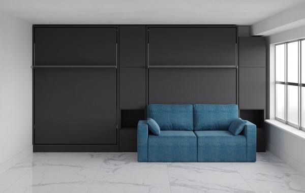 Royal Queen Wall Bed with Sectional Sofa and Convertible Wardrobes 9