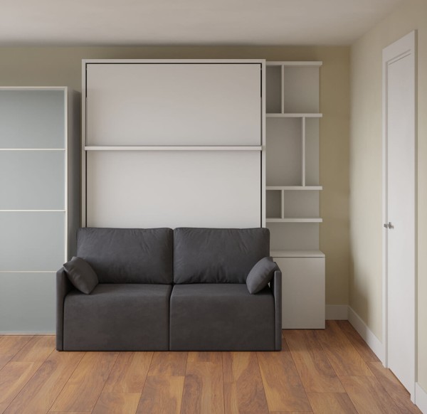 Royal Queen Wall Bed with Wardrobe Bookcases and Sectional Sofa 25