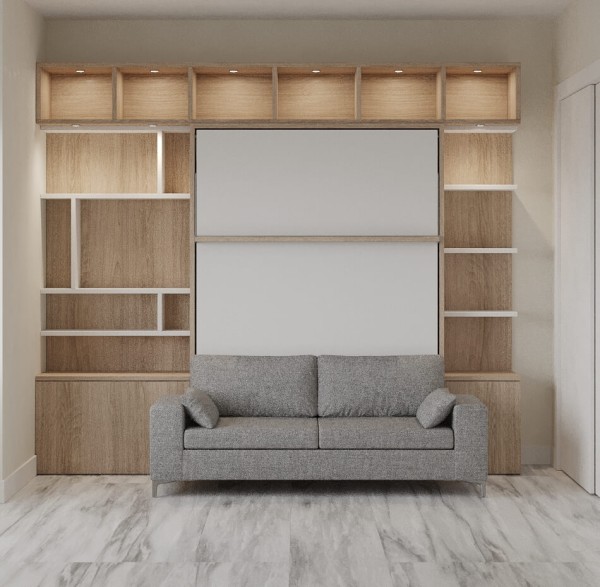 Royal Queen Wall Bed with Wardrobe Bookcases and Sectional Sofa 40