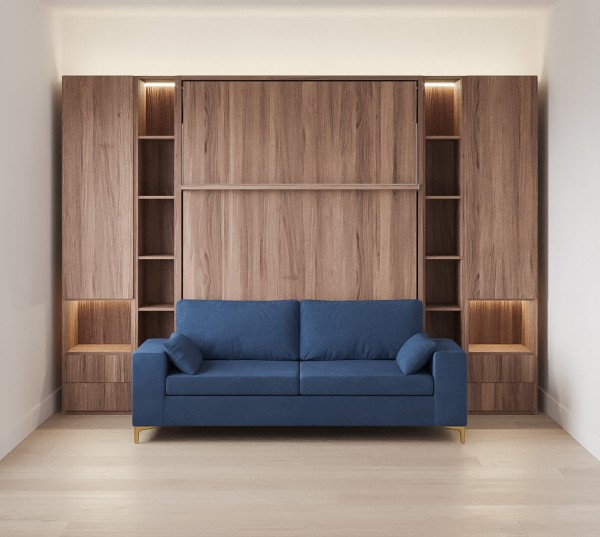 Royal Queen Wall Bed with Wardrobe Bookcases and Sectional Sofa 54