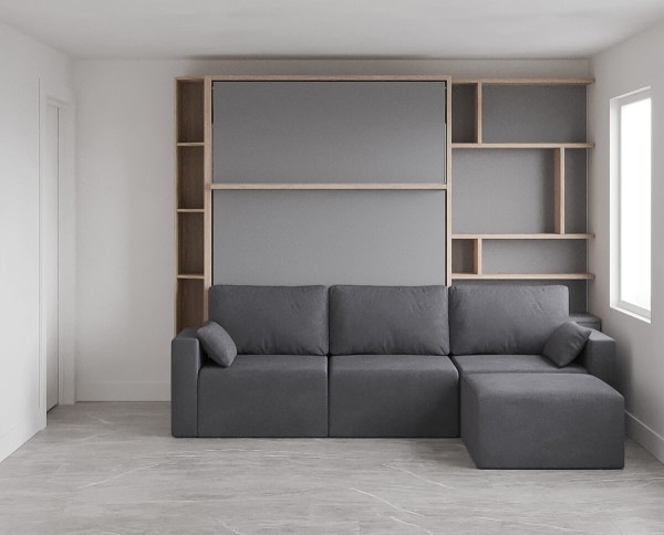 Royal Queen Wall Bed with Wardrobe Bookcases and Sectional Sofa 58