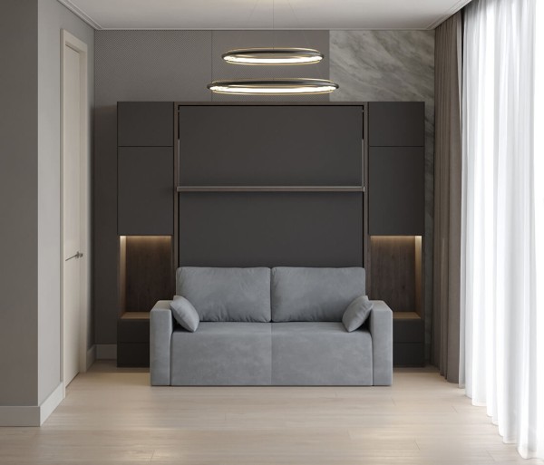 Royal Queen Wall Bed with Wardrobe and Sectional Sofa 11