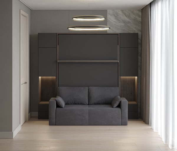 Royal Queen Wall Bed with Wardrobe and Sectional Sofa 13