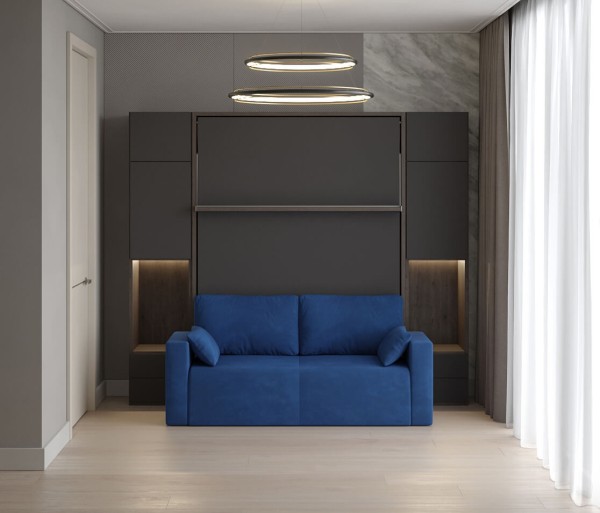 Royal Queen Wall Bed with Wardrobe and Sectional Sofa 15