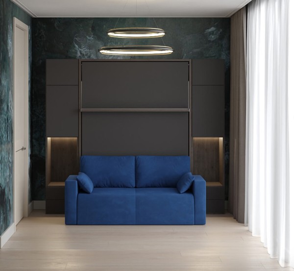 Royal Queen Wall Bed with Wardrobe and Sectional Sofa 16