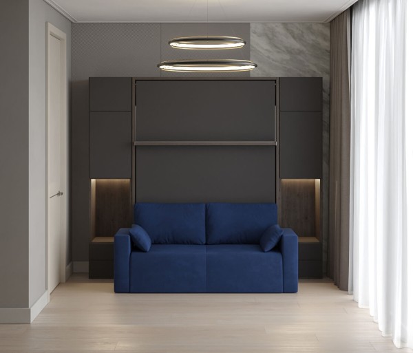 Royal Queen Wall Bed with Wardrobe and Sectional Sofa 17