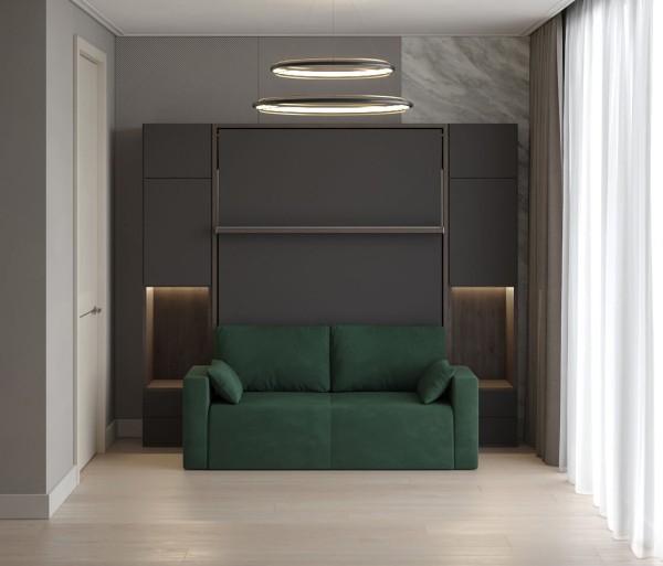 Royal Queen Wall Bed with Wardrobe and Sectional Sofa 19