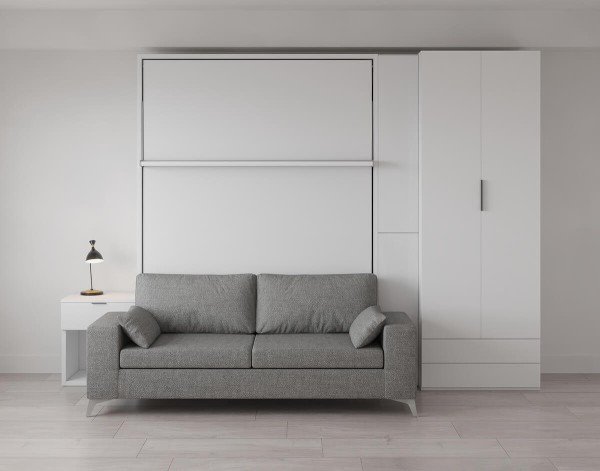 Royal Queen Wall Bed with Wardrobe and Sectional Sofa 25