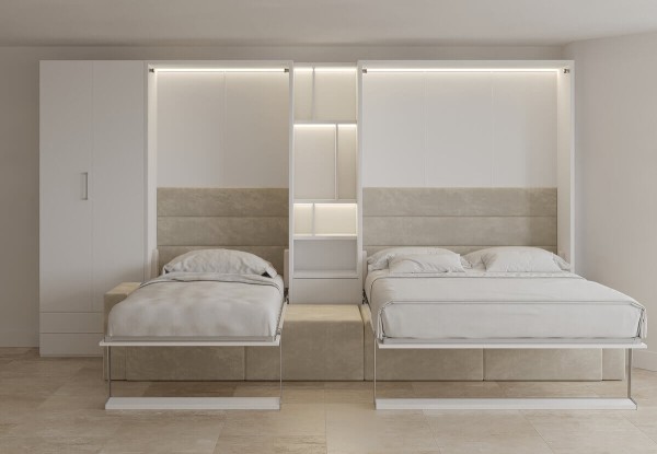 Royal Queen and Twin Wall Bed with Sectional Sofa Bookcase and Wardrobe 2