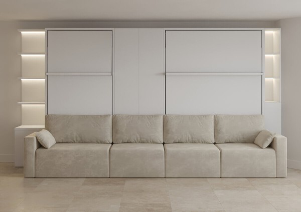 Royal Queen and Twin Wall Bed with Sectional Sofa Bookcase and Wardrobe 3