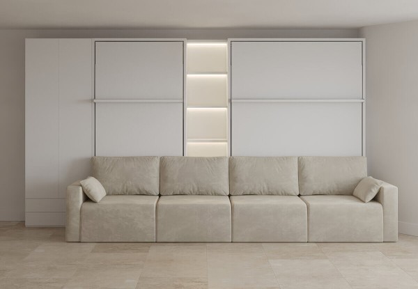 Royal Queen and Twin Wall Bed with Sectional Sofa Bookcase and Wardrobe 5