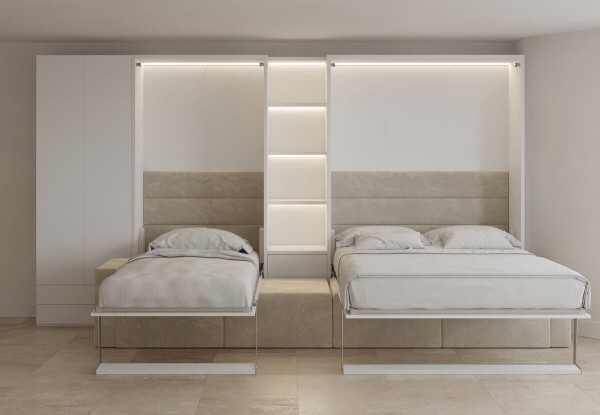 Royal Queen and Twin Wall Bed with Sectional Sofa Bookcase and Wardrobe 6