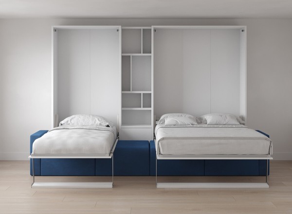 Royal Twin and Queen Wall Bed with Sectional Sofa and Bookcase 1