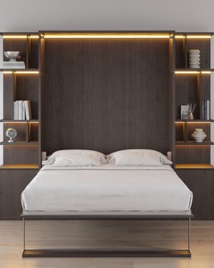 D - ROYAL Queen Wall Bed with Bookcase and Wardrobe