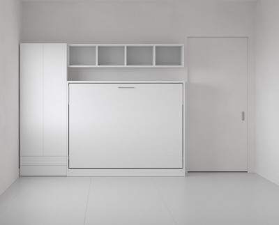 Double Fold Queen Murphy Wall Bed with Wardrobe and Bookcase