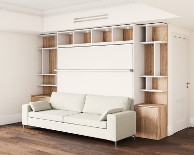 Royal Horizontal Queen Wall Bed with Wardrobe and Bookcase Set