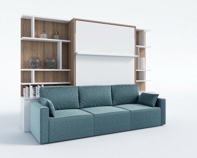 ROYAL Queen Wall Bed with Sectional Sofa and Bookcase Set