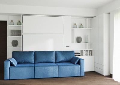 ROYAL Queen Wall Bed with Sectional Sofa and Bookcase Set