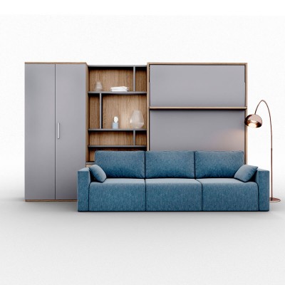 ROYAL Queen Wall Bed with Wardrobe, Bookcase and Sectional Sofa
