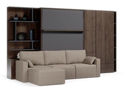 ROYAL Queen Wall Bed with Sectional Sofa and Bookcase Set