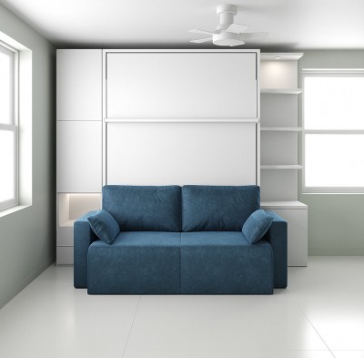 ROYAL Queen Wall Bed with Sectional Sofa and Bookcase Set