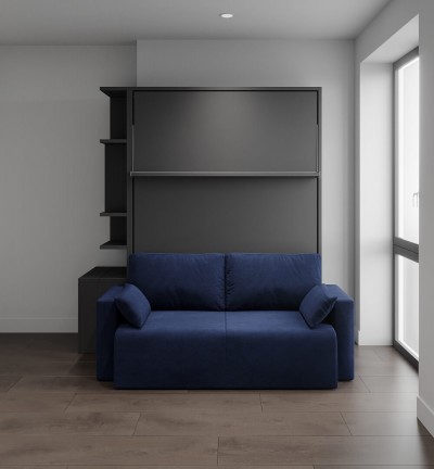 ROYAL Queen Wall Bed with Sectional Sofa and Bookcase Set