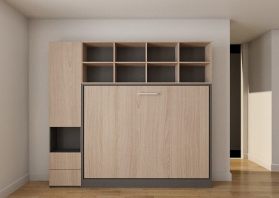 Double Fold Queen Murphy Wall Bed with Wardrobe