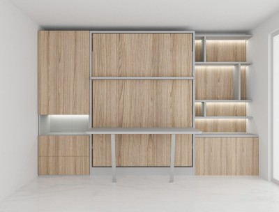 Royal Queen Wall Bed with Desk, Wardrobes and Bookcase Set