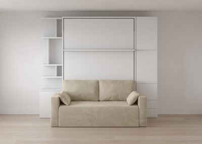 Royal Queen Wall Bed with Sectional Sofa and Bookcase Set