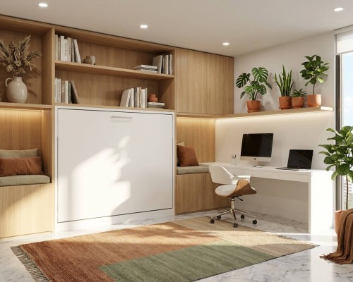 White Double Fold Queen Murphy Wall Bed