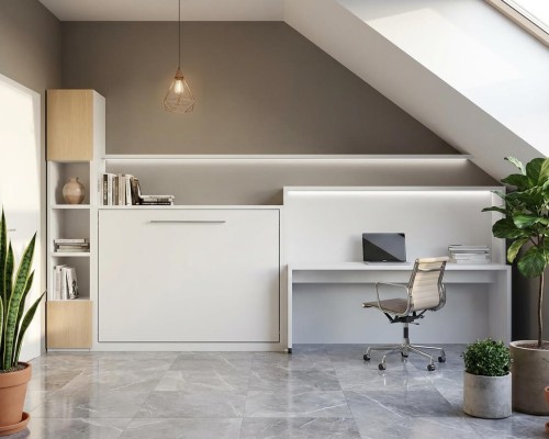 White Double Fold Queen Murphy Wall Bed