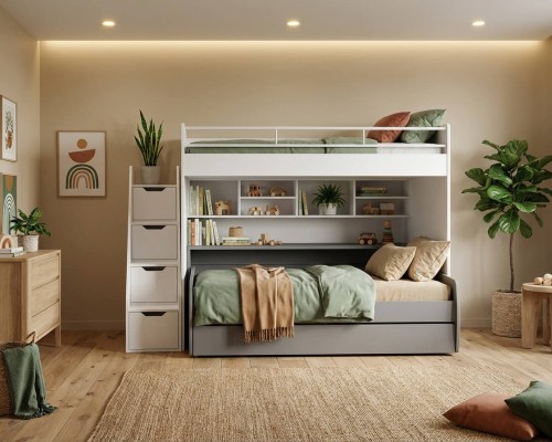 White Eco Bel Mondo Twin Over Full/Full XL Bunk Bed Set