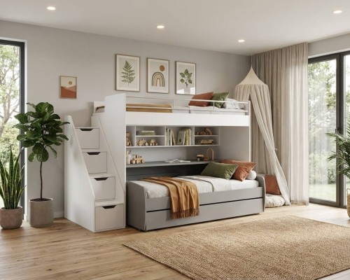 White Eco Bel Mondo Twin Over Full/Full XL Bunk Bed Set
