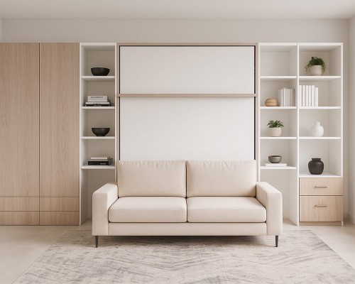 Miami-style design showcasing the Royal Queen Murphy bed with furniture set.