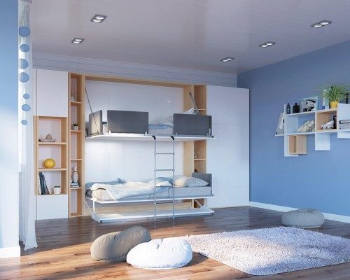 Pensiero Twin Wall Bunk Bed with Desk