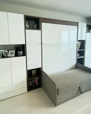 C - ROYAL Full Wall Bed with Sectional Sofa, Bookcases and Wardrobes Set