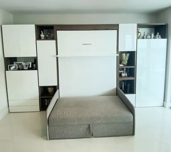 ROYAL Full Wall Bed with Sectional Sofa Bookcase and Wardrobes Set 1