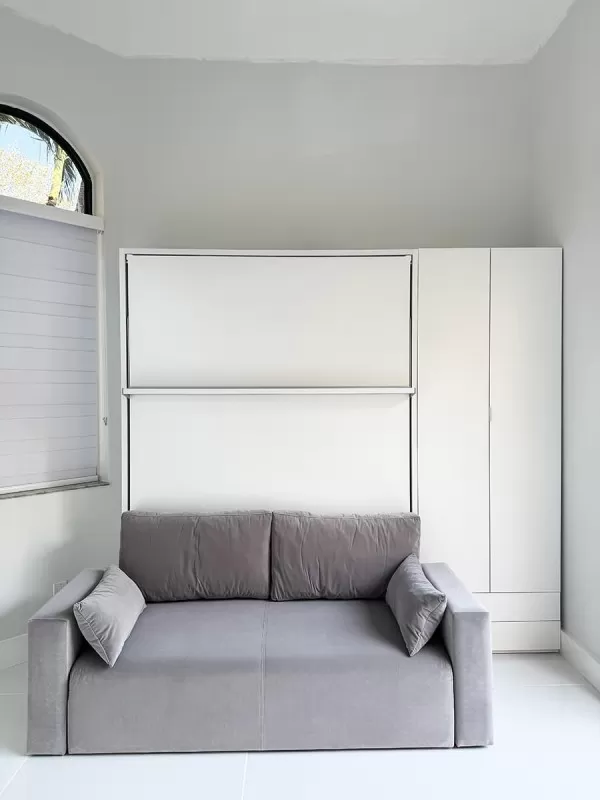 Royal Full / Full XL Wall Bed with Sectional Sofa and Bookcase