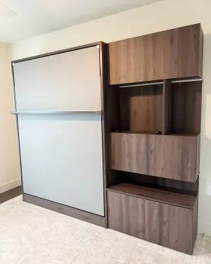 C - ROYAL Queen Wall Bed with Sectional Sofa and Bookcase